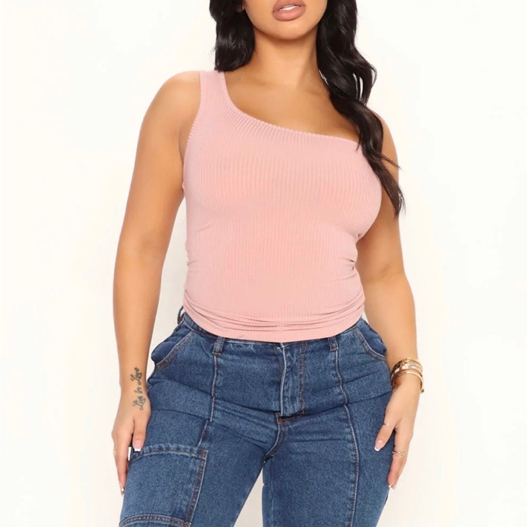 Baby Pink One Shoulder Tank Top